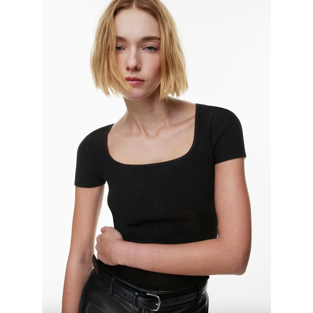 Aritzia Babaton Sculpt Knit Ribbed Square Neck Crop Top Black XL
